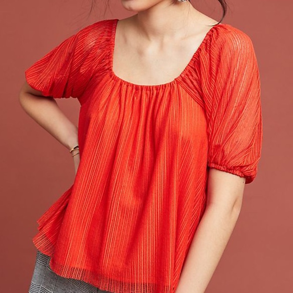 Tangerine Puff Sleeve Blouse—Sunday in Brooklyn